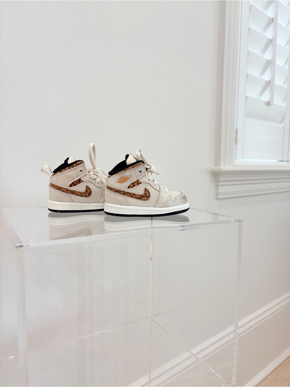Nike Kids Cream and Brown High-Top Sneakers with Leopard Swoosh